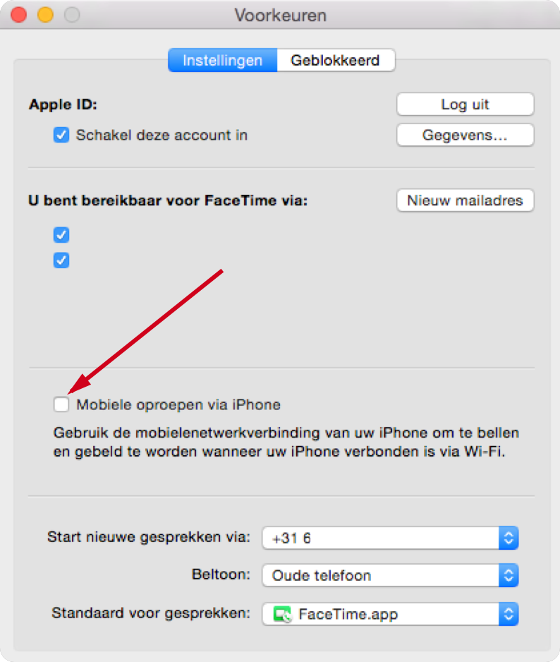 Voorkeuren FaceTime bellen