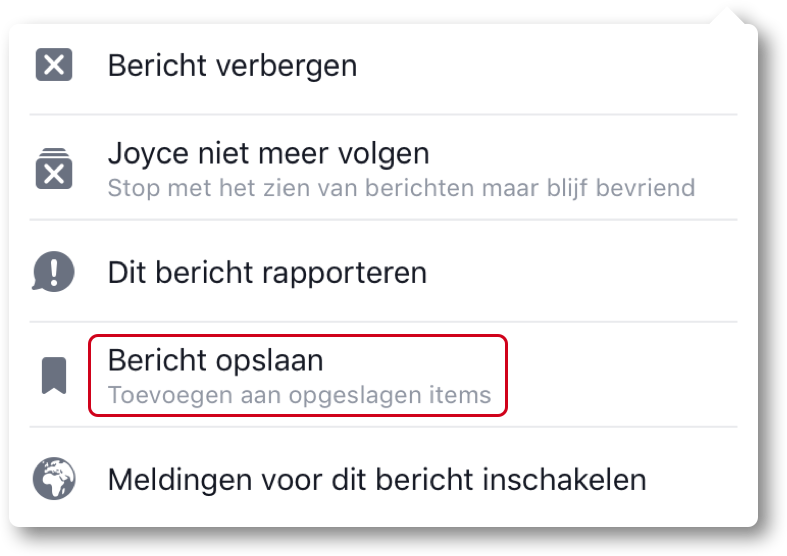 Facebook bericht opslaan