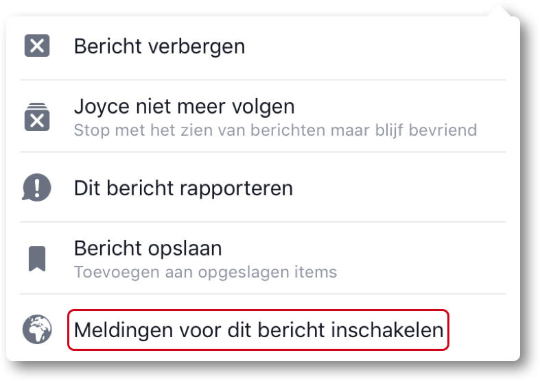 Meldingen voor bericht uitschakelen